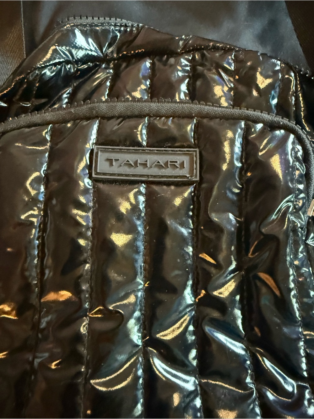 Tahari Black Quilted Patent Crossbody Bag - Picture 2 of 5